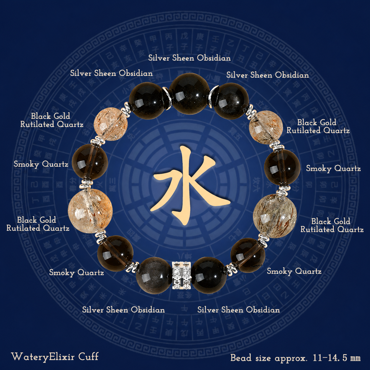 WateryElixir Cuff gemstone bracelet composition chart