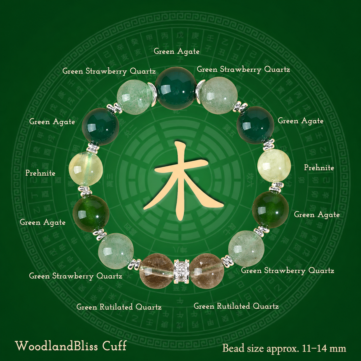 WoodlandBliss Cuff gemstone bracelet composition chart